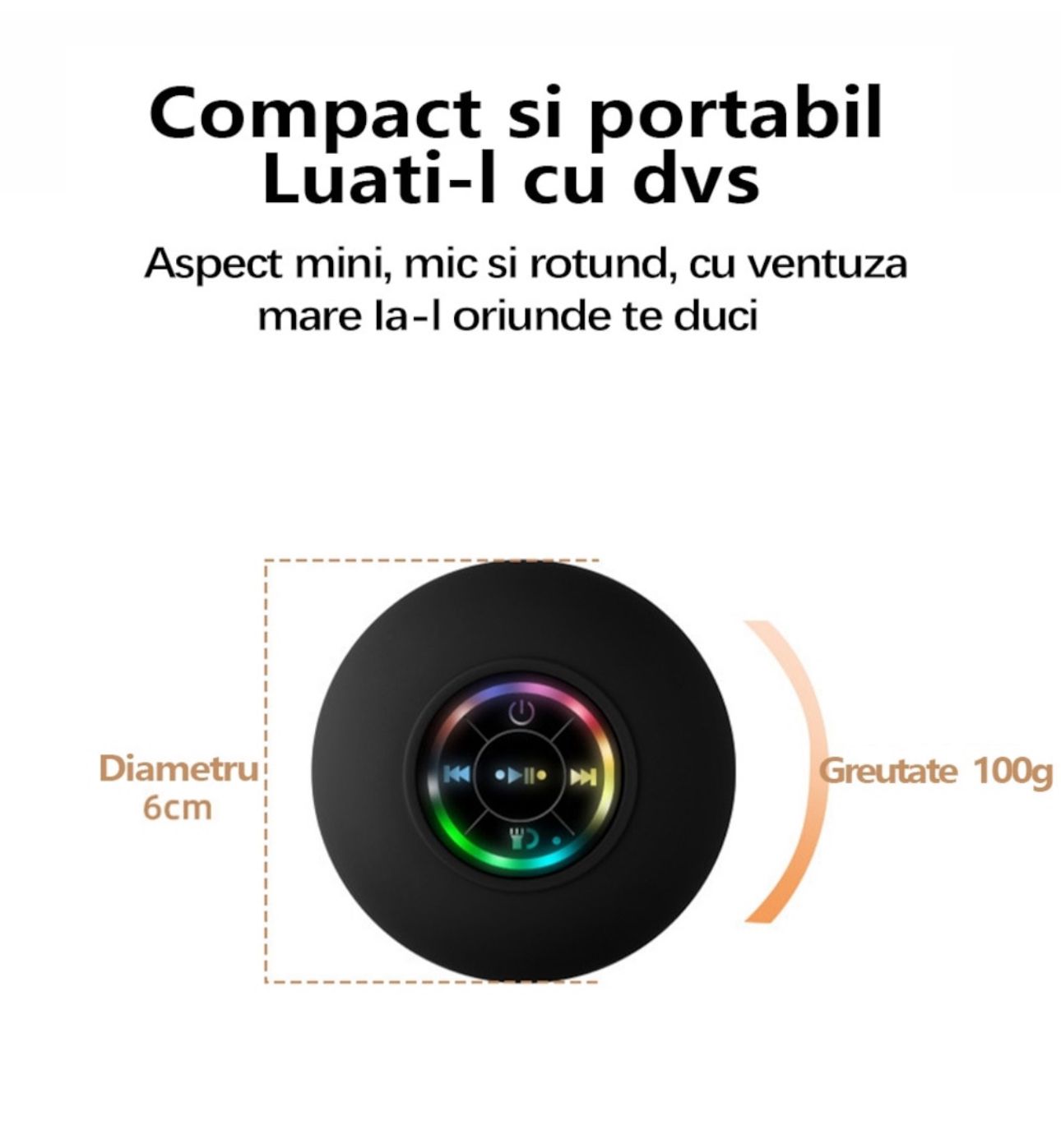 Boxă Portabilă Wireless cu LED și Bluetooth – Rezistentă la Apă IPX4